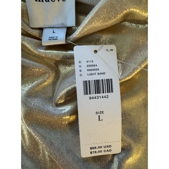 NWT Anthropologie Maeve Mock Neck Ruched Shine Tank Top Gold Metallic Size Large - Picture 6 of 8